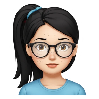 안경 쓰고있는 검은색 머리 한쪽만 포니테일하고 잇는 여자애를 그려줘 주근깨도 좀더 못생기게 sticker