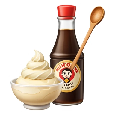 Kikkoman soy sauce bottle next to ice cream. sticker
