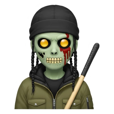 a zombie emoji with black dreads and a black carheartt jacket and black nike ski mask on his head sticker