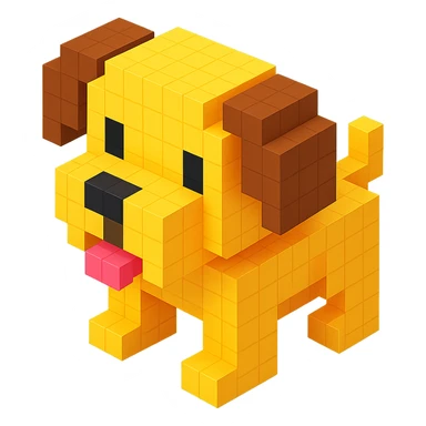 <SystemPrompt>
                <Style>
                  <Name>Voxel Emoji Art</Name>
                  <Description>A playful, isometric voxel style that mimics pixel art in 3D, commonly used for emojis, UI icons, and symbols. Rendered with bright, vibrant colors and no shadows.</Description>
                  <VisualRules>
                    <Geometry>
                      <BaseUnit>Cube</BaseUnit>
                      <GridAlignment>Isometric</GridAlignment>
                      <VoxelSize>Consistent</VoxelSize>
                    </Geometry>
                    <Color>
                      <Palette>Vivid and High Saturation</Palette>
                      <Gradient>Allowed on faces for subtle lighting</Gradient>
                    </Color>
                    <Lighting>
                      <Style>Soft studio lighting</Style>
                      <Shadows>Subtle ambient shadows</Shadows>
                    </Lighting>
                    <Detailing>
                      <Outline>None</Outline>
                      <Texture>Flat color (no texture noise)</Texture>
                      <Effects>None</Effects>
                    </Detailing>
                  </VisualRules>
                </Style>
                <Generation>
                  <PromptTemplate>
                    <![CDATA[
                      Render a voxel-style 3D illustration of a {subject}, using bright colors and blocky pixelated geometry. The object should appear playful and clean, similar to emoji aesthetics, with no shadows and no outlines. Lighting should enhance the 3D depth without harsh contrast.
                    ]]>
                  </PromptTemplate>
                </Generation>
              </SystemPrompt>
              {subject} = dog sticker