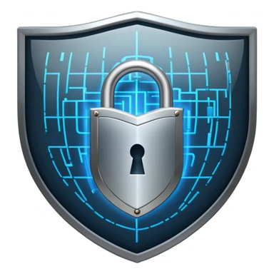 An icon featuring a shield with a padlock, a digital network grid, and binary code, symbolizing cybersecurity. The design includes a hacker’s silhouette, a firewall, and encrypted data flow, representing protection against cyber threats. Transparent background highlights digital security. sticker