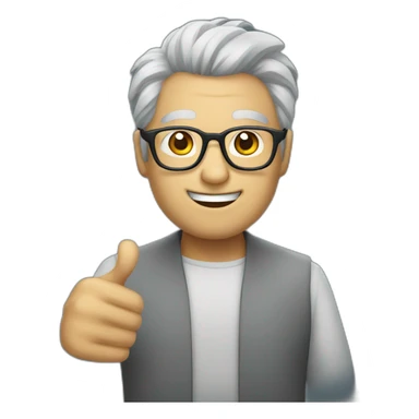 Chinese grey hair wear glasses two thumb up sticker