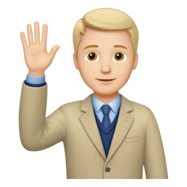 A white man in ordinary clothes stands and waves his hand in greeting. sticker