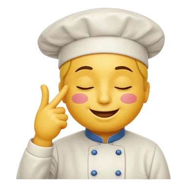 A classic yellow emoji face with closed eyes and a satisfied smile, kissing its fingertips (thumb and index finger) in the gesture of an Italian chef saying “Perfect!” or “Delizioso!”. The expression should look proud and pleased, as if the emoji just created something amazing. sticker