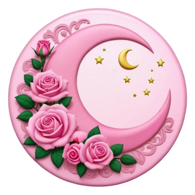 A round pink button with a crescent damask moon and pink roses in the center sticker