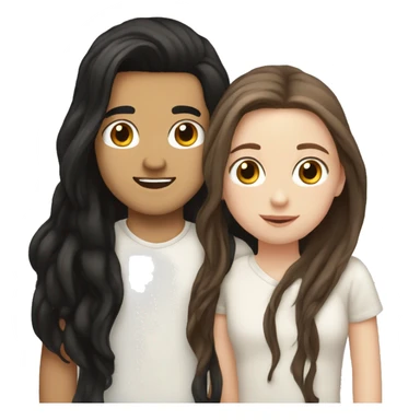 white girl black long hair kissing a white boy with brown hair sticker