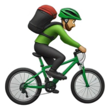 mountain biker, without a backpack, with a green bicycle, with a scarf, hat and dark clothing, traveling at high speed sticker