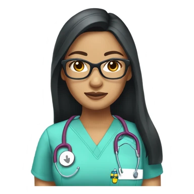 filipina nurse with long straight black hair and tan skin and clear glasses in scrubs sticker
