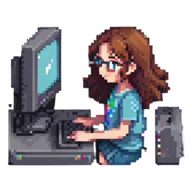 chica con computadora sticker