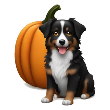 Small black australian shepherd dog in a pumpkin sticker