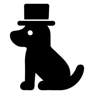 dog with a tophat, solid black icon, bold silhouette sticker