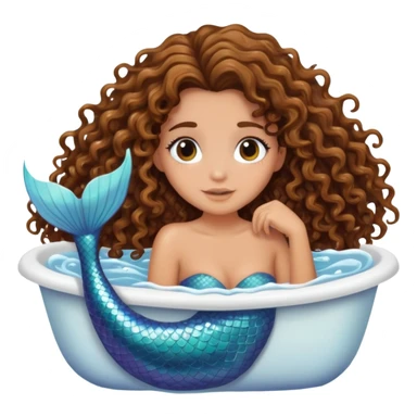 Brunette tan curly hair mermaid in bathtub sticker