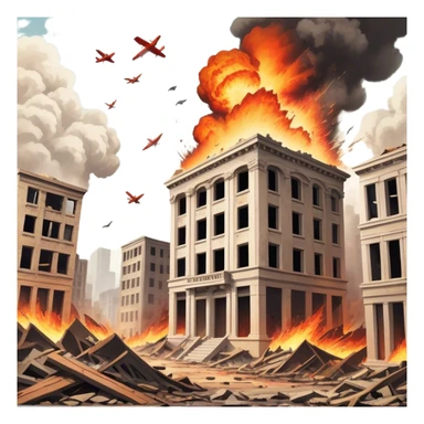 A vintage movie poster-style design with a dramatic scene of a natural disaster like an earthquake, tornado, or tsunami. Include crumbling buildings, flying debris, and fiery explosions. The background should be chaotic, with a cinematic, apocalyptic vibe. Transparent background. sticker