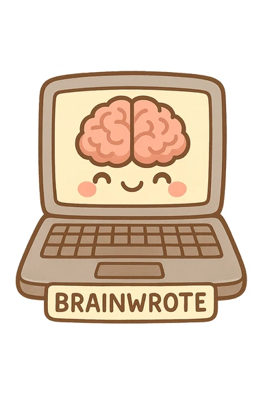 Brainwrote computer with text sticker