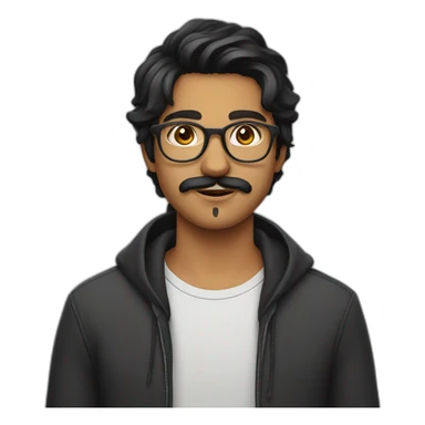Indian teenager, with moustache and a goatee, with long wavy black hair, wearing glasses sticker