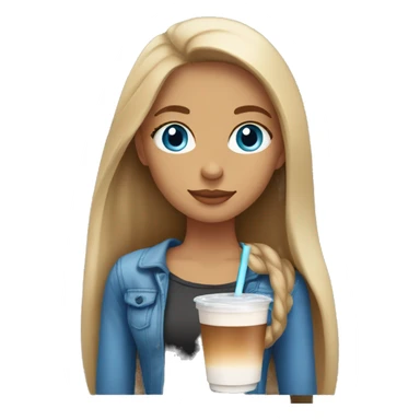 Girl with blue eyes long straight brown hair with blonde highlights sipping iced coffee sticker