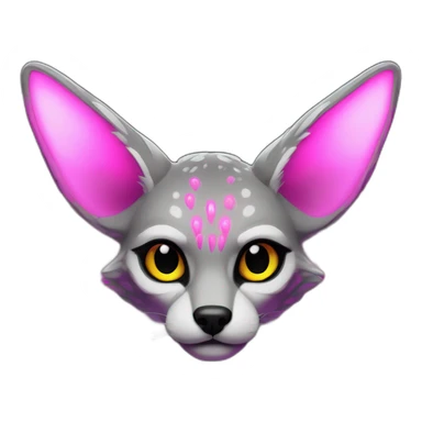 Coyote ocelot standing with grey and black fur and phoenix wings on back and pink ears half skeleton, neon lights sticker