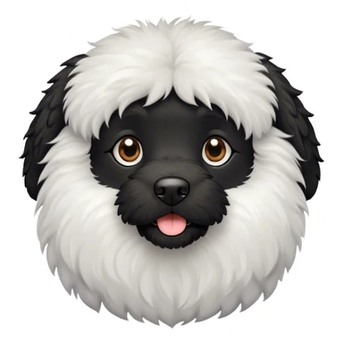 Black doodle dog with white chest sticker