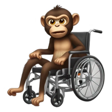 Very angry monkey with small ferocious rollins eyes rides cute wheelchair sticker