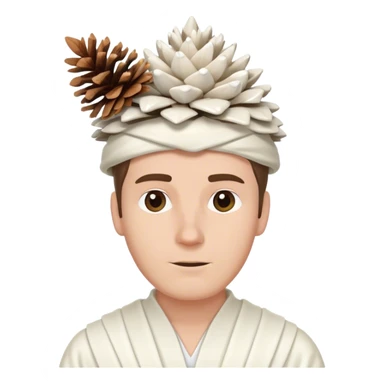 White guy with white gown and white pinecone on head sticker