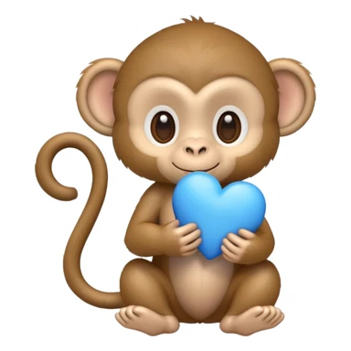 a small light brown fur monkey holds a blue heart in its hands sticker