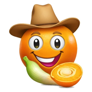 smiling orange onion wearing a cowboy hat sticker