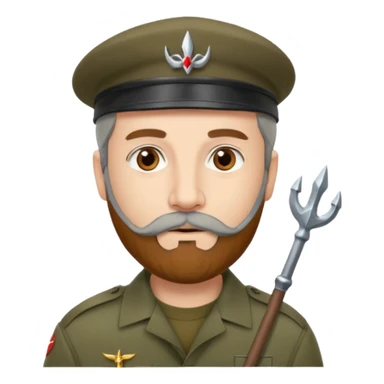 A man in military khaki beret with trident on cockarde with grey beard and brown eyes. sticker
