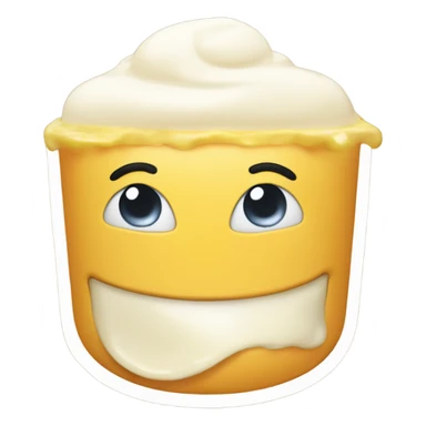 Smiling emoji with mayonnaise on top of it, blushing satisfied  sticker