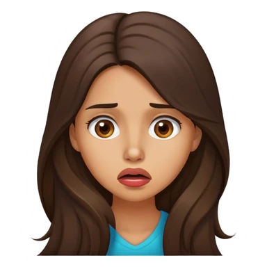 Worried brunette tan and long hair chewing lip sticker