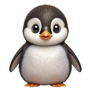 Cinematic Cute Baby Penguin Portrait Emoji, Head tilted playfully and inquisitively, with irresistibly fluffy plumage accented by a tiny beak and round, sparkling eyes filled with wonder, Simplified yet irresistibly adorable features, highly detailed, glowing with a warm, friendly polar glow, high shine, affectionate and lively, stylized with a touch of whimsical charm, bright and endearing, soft glowing outline, capturing the essence of a mischievous yet loving penguin that feels like it could slide out of the screen into your arms! sticker