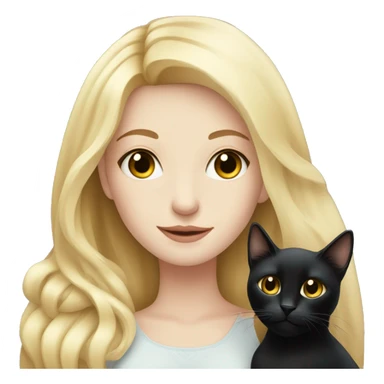 pretty woman with pale skin, very long blonde hair  hugging a black cat sticker
