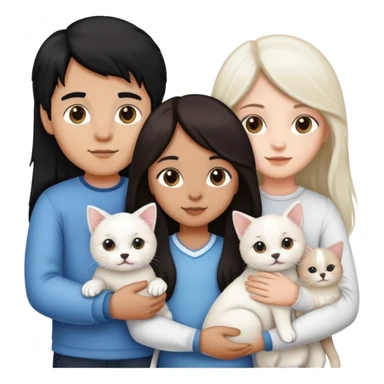 A couple holding hands, the boy holdin a cat and the girl holding a white puppy. she has long brown hair and he has black hair sticker