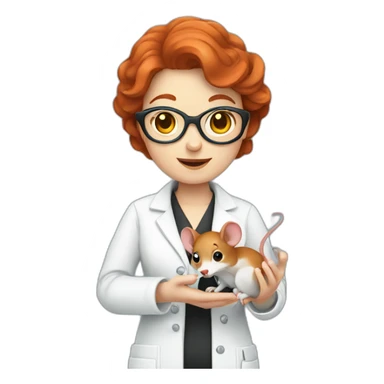 Redhead scientist holding mouse on her hand sticker