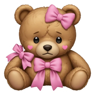 Sad Sleeping teddy bear wearing pink bow sticker