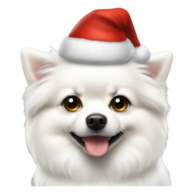 White dog pomeranian shpitz with small black eyes wearing Christmas hat  sticker