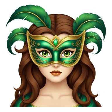 Greeneyed Woman with Long Brown hair venetian mask sticker
