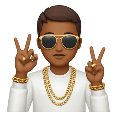 rapper emoji making a hand sign, gold chain, sunglasses sticker