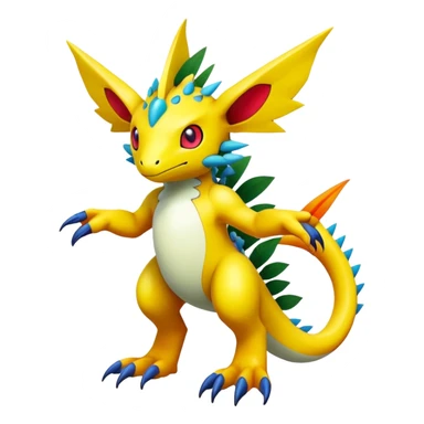 exotic tropical Fakémon-Pokémon-Digimon-hybrid-creature, full body, with markings sticker