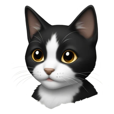Small black-furred short-haired cat with white fur on her chest and all-black head sticker