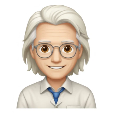 Profesora joven, sonrriente cabello blanco y de pelo largo sin letes con camisa sticker