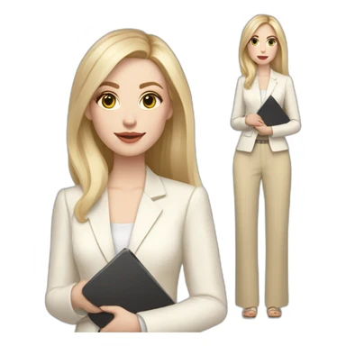 Full height pale skin woman with blonde Straightened Hair to shoulders, White classical jacket, beige Palazzo pants holding a color palette in the hands sticker