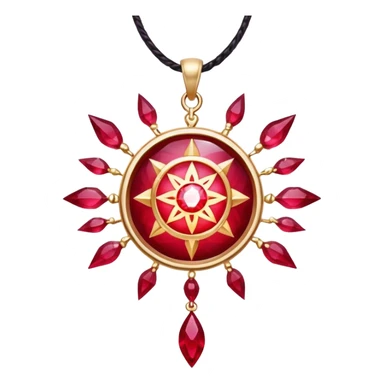 ruby pendant radiating luminous aura, celestial being forming inside, surrounded by floating runes sticker