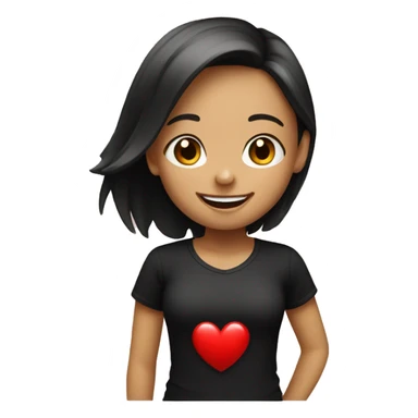 smiling girl in black shirt with red heart  sticker