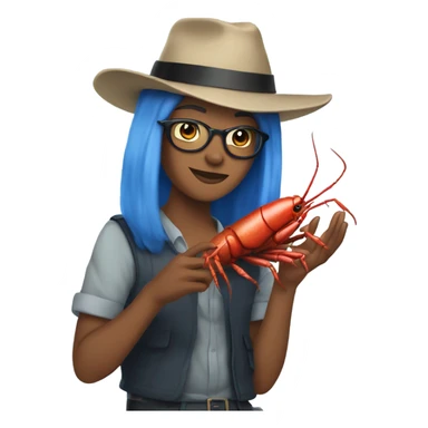 Subaru driving blue haired non binary wearing a fedora holding a crawfish sticker