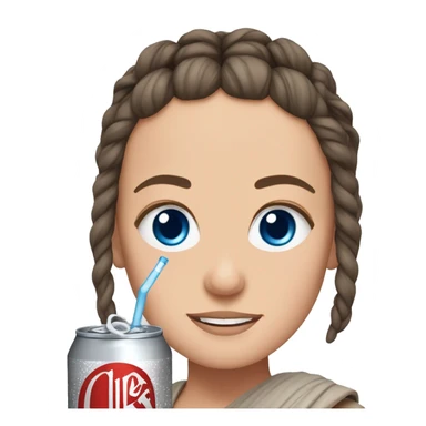 star wars  Rey with blue eyes and long braids holding Diet Coke  sticker