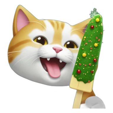 cat eating christmas tree popsicle sticker