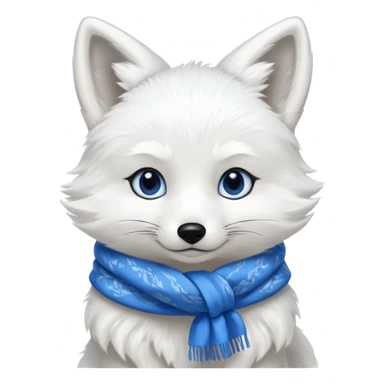 a white fox with blue eyes wearing a blue scarf in a sitting pose sticker