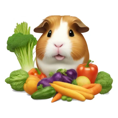 Guineapig eating a huge pile of veggies and fruit sticker