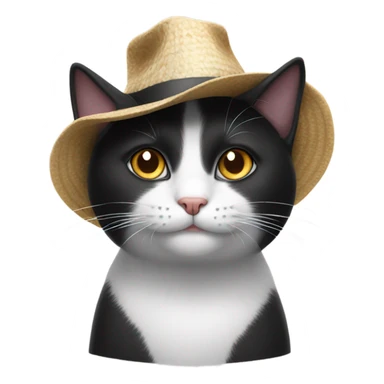 Black and white cat wearing a hat sticker
