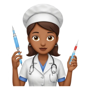 brown skin nurse holding vaccination needle sticker